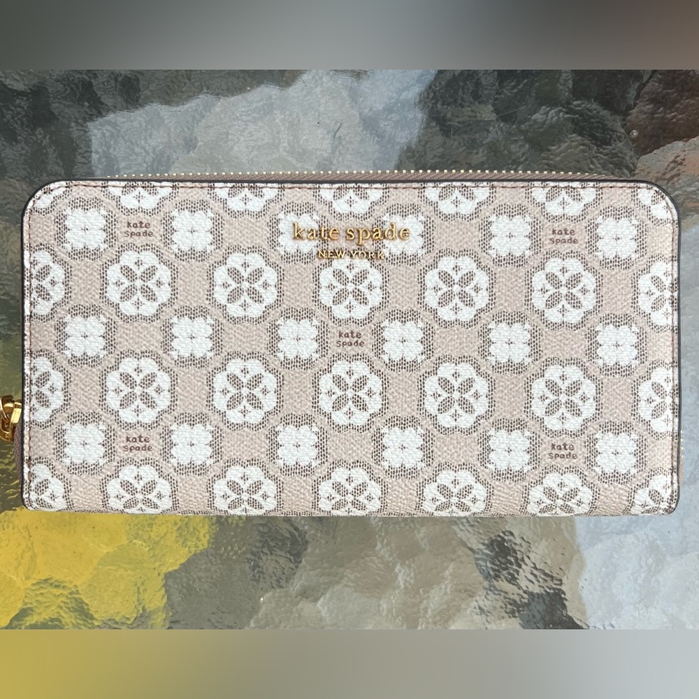 KATE SPADE Spade Flower Monogram Canvas Zip-around Continental Wallet New
